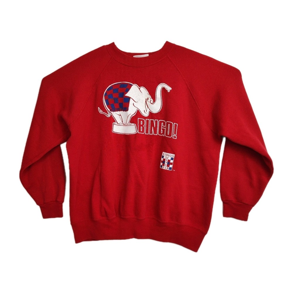 Vintage Bassett-Walker‎ Bingo Sweatshirt Men's XL Red Graphic Print Elephant